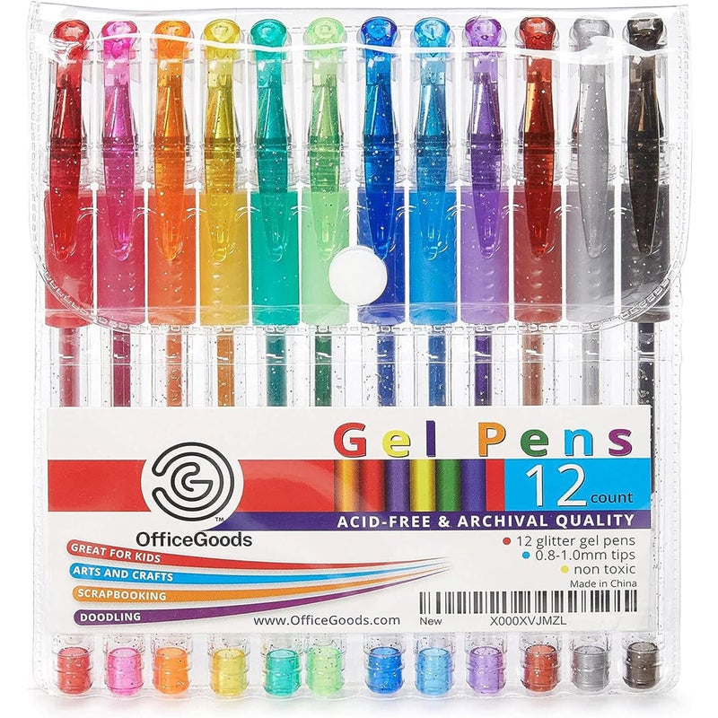 OfficeGoods Multicolor Gel Pens with Refills â€“ Adult Coloring Journaling Art â€“ Medium 0.8-1.0mm Tips â€“ Non-Toxic Gel Pens Set â€“ Quick Dry Smudge-Free 12 Pack Colors - Image 1